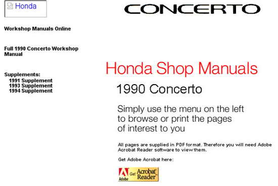Руководство по ремонту автомобиля Honda Concerto 1990 - 1994 года выпуска