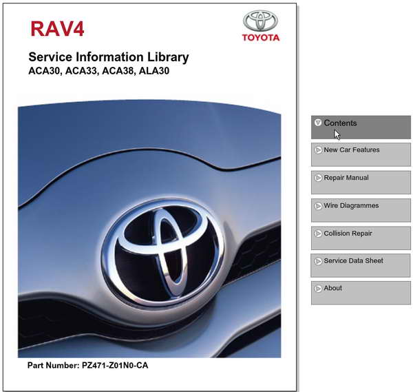 Руководство по ремонту и обслуживанию Toyota RAV4 серии ALA30, ACA30, ACA33, ACA38